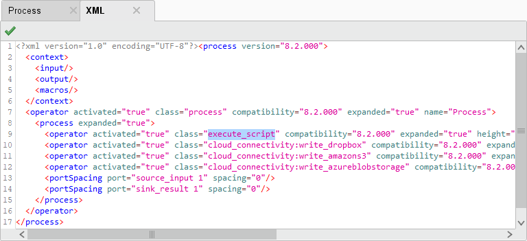 RapidMiner Studio XML panel with highlighted operator key.