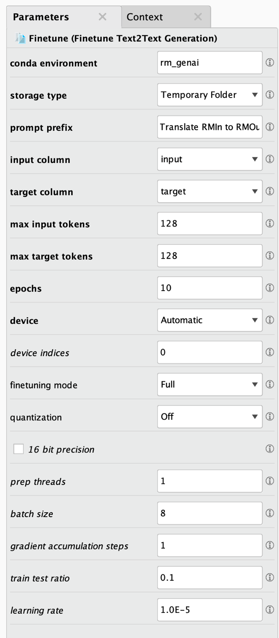 Parameters of Finetuning operator