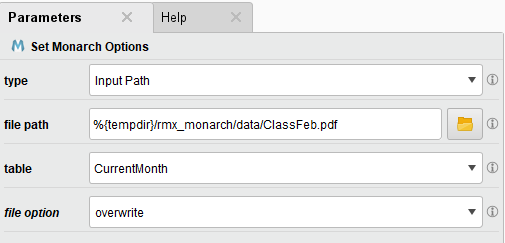 Set Monarch Options parameters 1