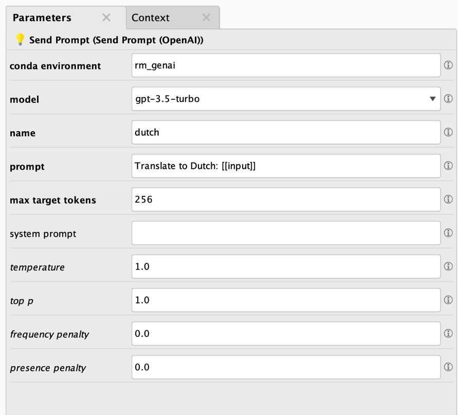 Parameters of Send Prompt operator