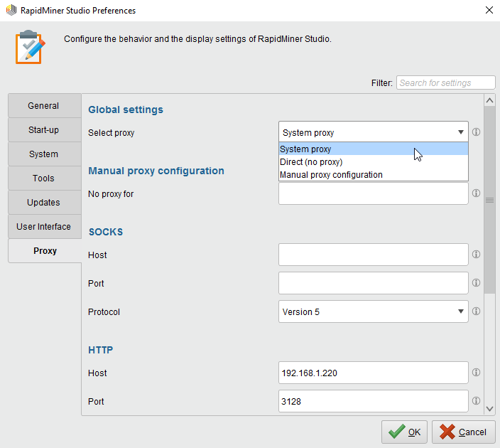 Proxy configuration