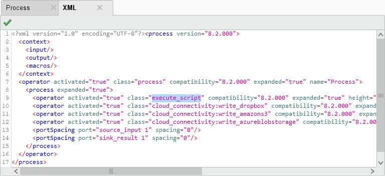 RapidMiner Studio XML panel with highlighted operator key. 