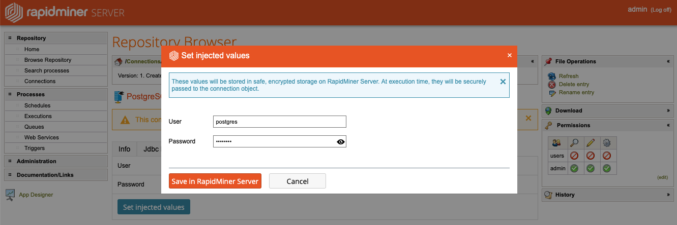 RapidMiner Server Connection Vault