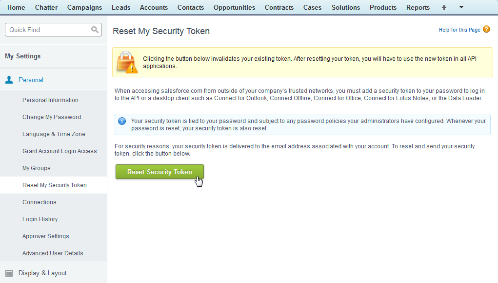 How To Reset Security Token In Salesforce Sandbox